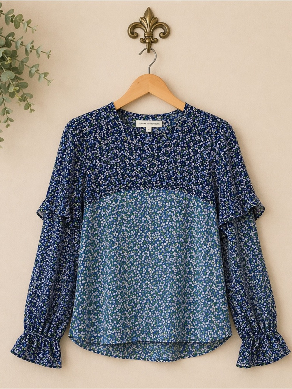 Anthropologie Sunday in Brooklyn long sleeve floral peasant blouse S